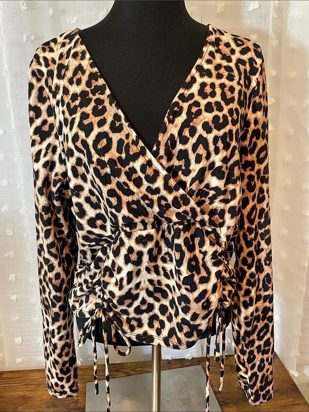 popular 22 Leopard Print Ruched with Ties Blouse Size 2XL